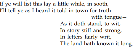 A screenshot of text illustrating the rhyming structure. Two twelve-syllable lines are followed by one two-syllable line, then four six-syllable lines.